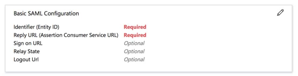 Edit option one for Basic SAML Configuration and enter required information.