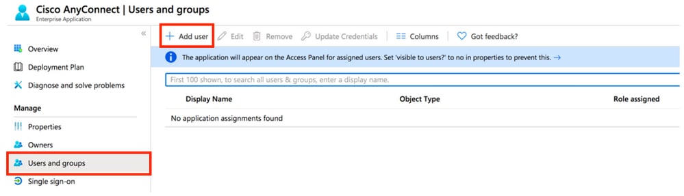 In the app's overview page, select Users and groups and then Add user.