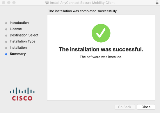 AnyConnect client installation was successful. 