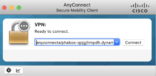 AnyConnect secure mobility client hostname entry box.