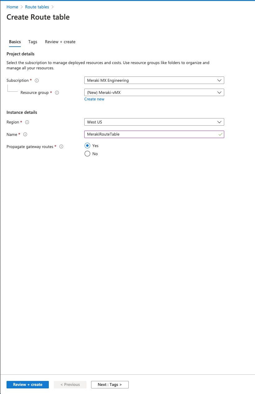 Create new route table resource in Azure
