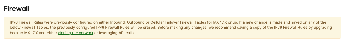 Firewall page warning on top of the Dashboard view