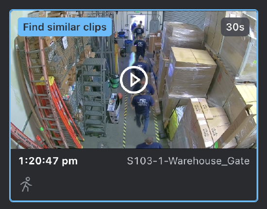 Select "Find similar clips" to filter results by the attributes of the moving person or vehicle.