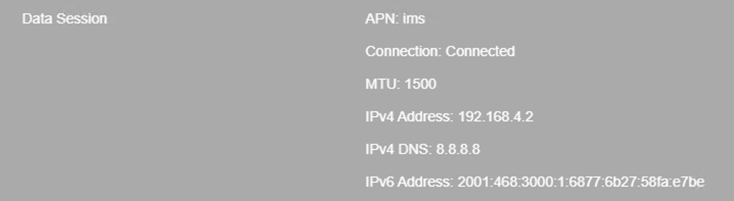 Meraki local status page showing the cellular data session as connected.