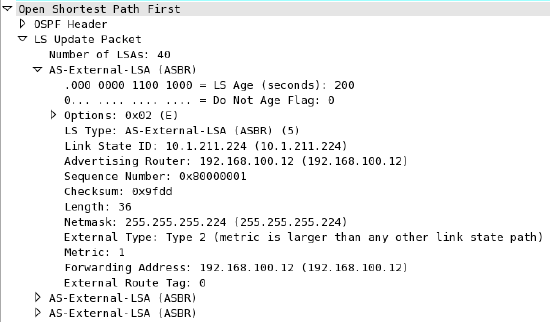 OSPF capture of packet within wireshark.