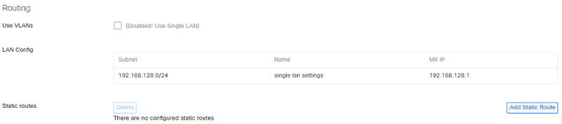 New addressing & vlans page - single LAN and static routes options.