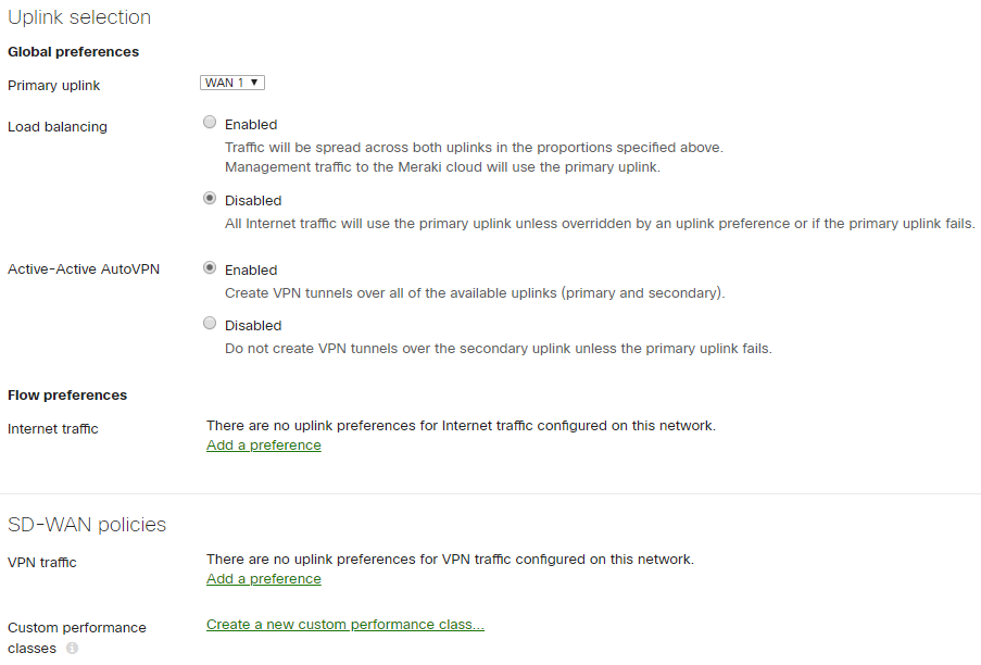 Under the SD-WAN Policies heading, you can find settings for configuring Policy-Based Routing (PbR) and Dynamic Path Selection.