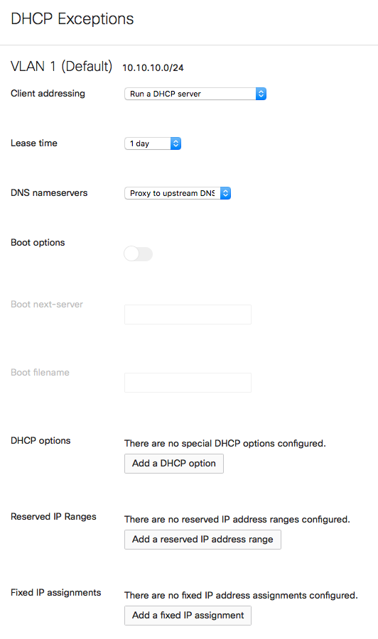 When bound to a template, the DHCP configuration can be overridden locally under Security Devices > Configuration > DHCP.