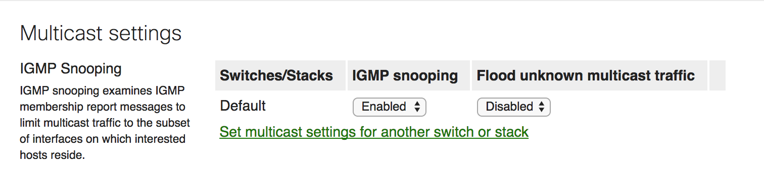 Multicast settings > IGMP Snooping.