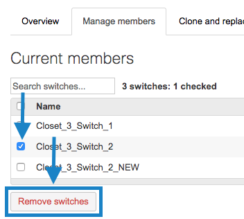 Remove switch from stack option highlighted.