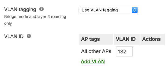 VLAN tagging enabled on SSID.