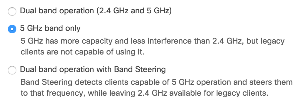 5GHz band only radio selection.