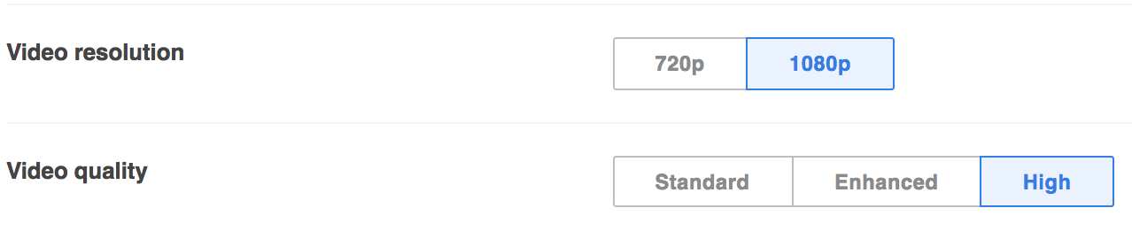 Video resolution options.