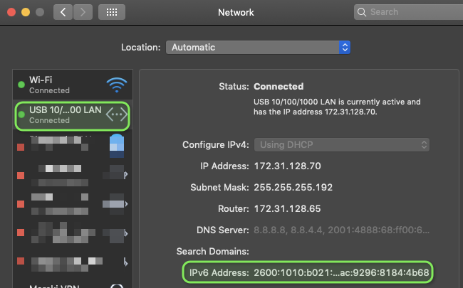 MacOS UI Open: System Preferences > Select Network > Select your Wired LAN connection.