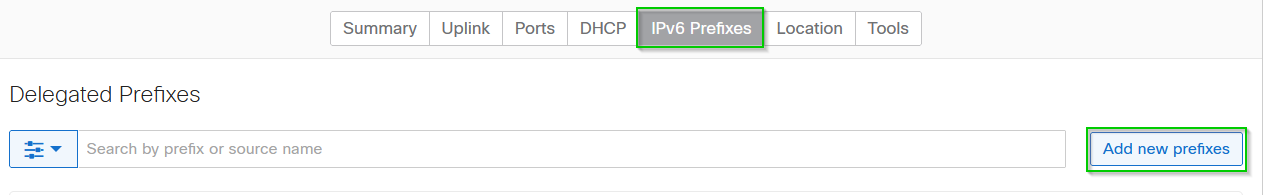 Click on the IPv6 Prefixes tab and click Add new prefixes on the right hand side.