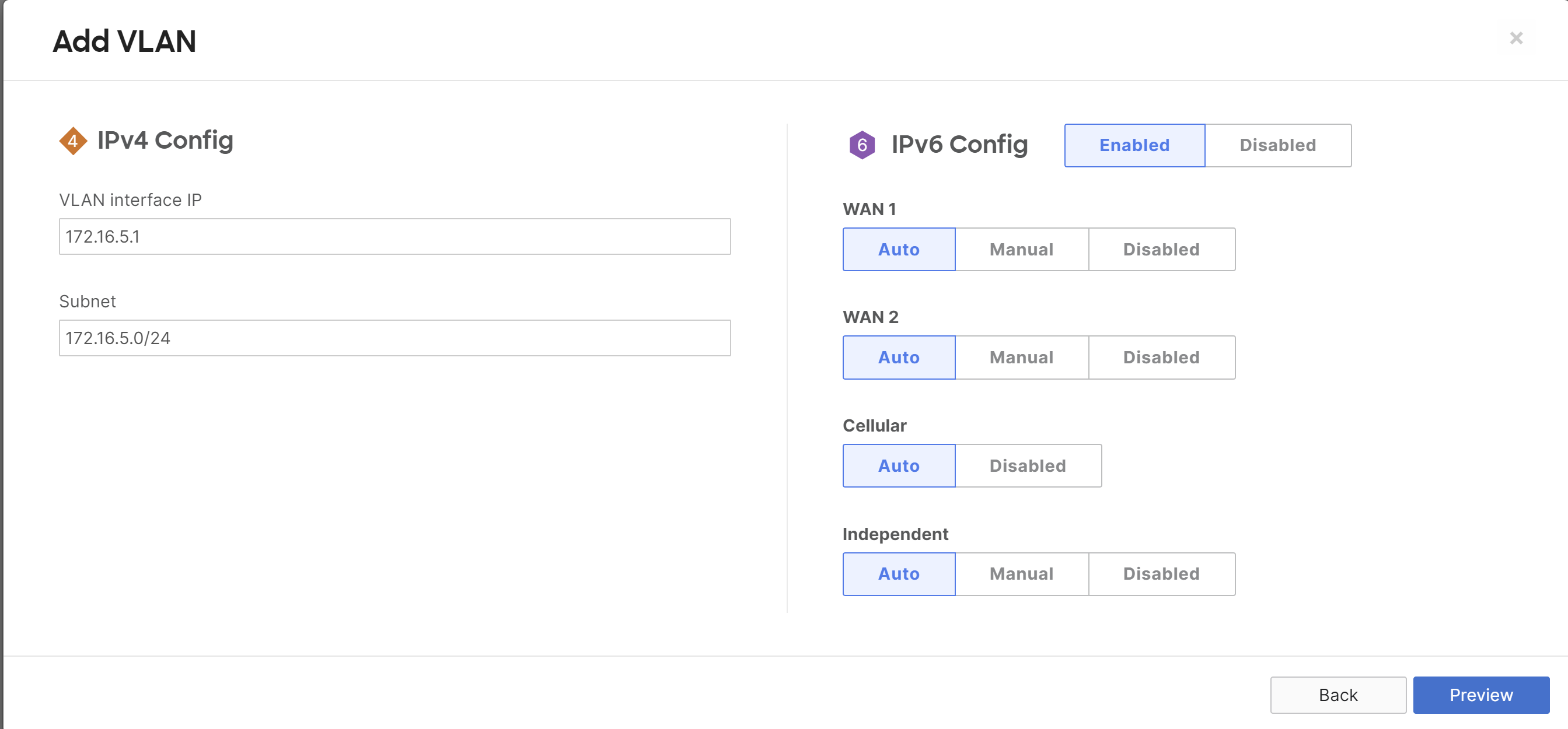 Ensure IPv6 Config is set to Enabled and the appropriate WANs to Auto and click preview