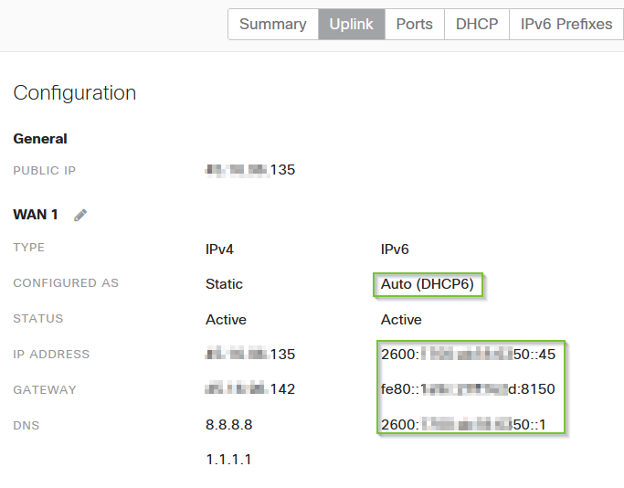 WAN1 Auto DHCPv6 configuration showing active IPs.