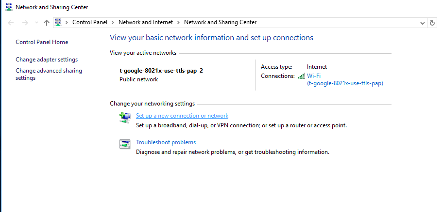 Control Panel > Network Settings > Setup a new connection