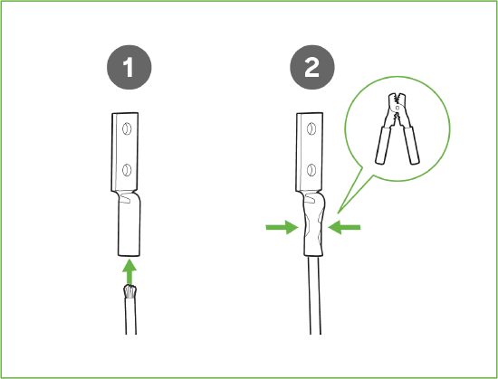 Thread grounding wire into the grounding strap saddle Using a crimper attach the ground wire to the grounding strap.