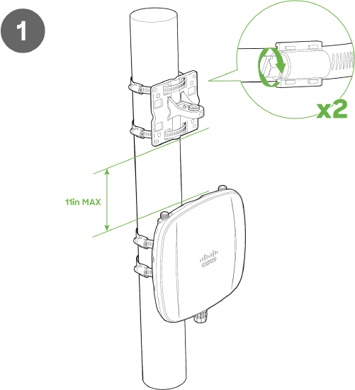Use the included mounting straps to mount the large arm plate to a pole less than 3.9” in diameter. Thread the mounting straps through the mounting strap slots to secure the arm plate.