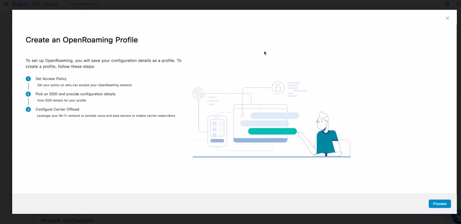 Follow the steps shown by the Spaces UI to create an OpenRoaming profile.