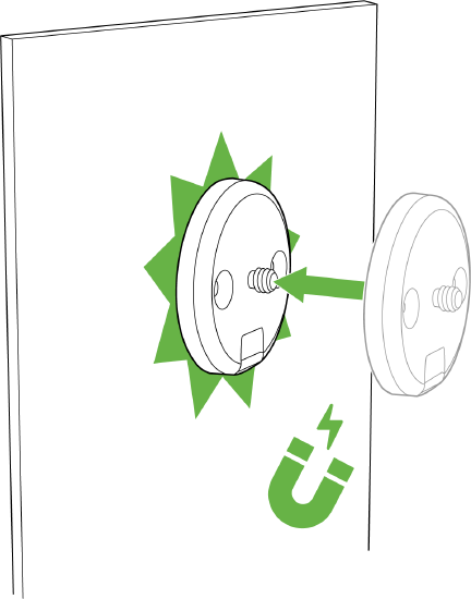 The image is displayed to illustrate that the base for the tripod screw mount has a magnet that can attach to metallic surfaces such as network racks or bookshelves.