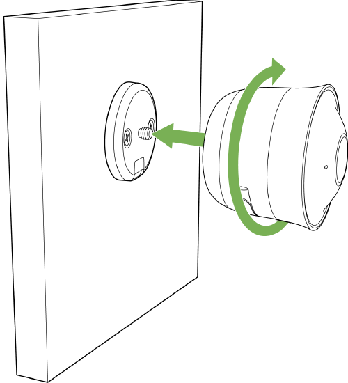 The image is displayed to show how to mount the camera using the ¼” tripod screw on the base mount for magnetic and wall/ceiling installations.