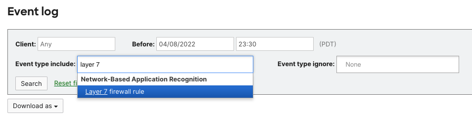 Event log filtering option for NBAR - Layer 7 rule. 