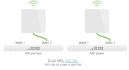 Dual MG connected to an HA pair