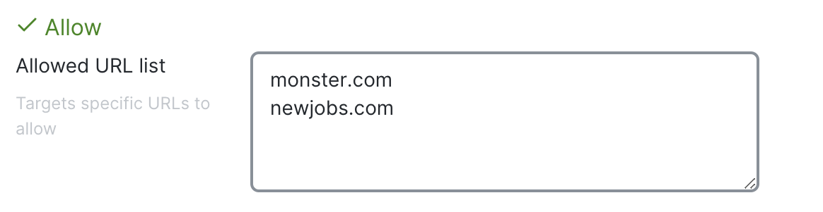 Allowed URL list