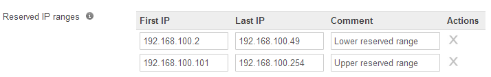 Reserved IP range configuration option on the Security & SD-WAN > Configure > DHCP menu.