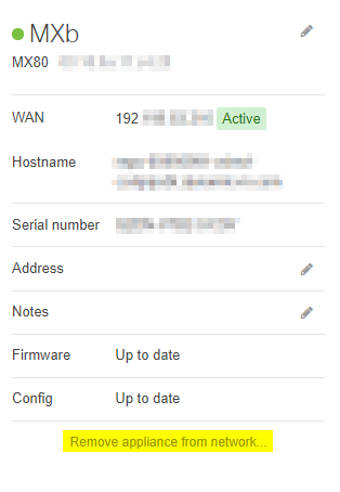 'remove appliance from network' option for MX