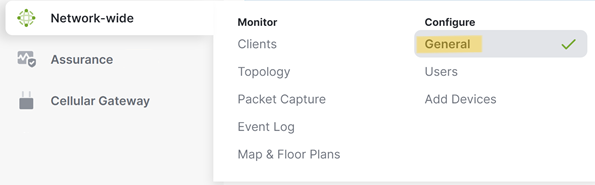 The Network-Wide > Configure > General menu is shown in the dashboard