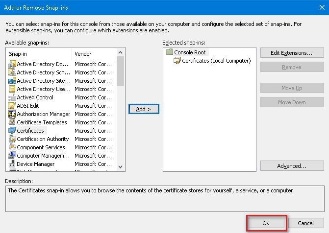 Approving snap-in selection window