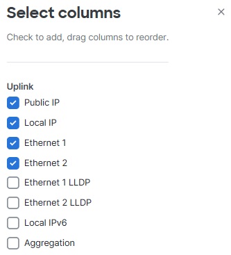 Choosing showing Ethernet 1 and 2 columns