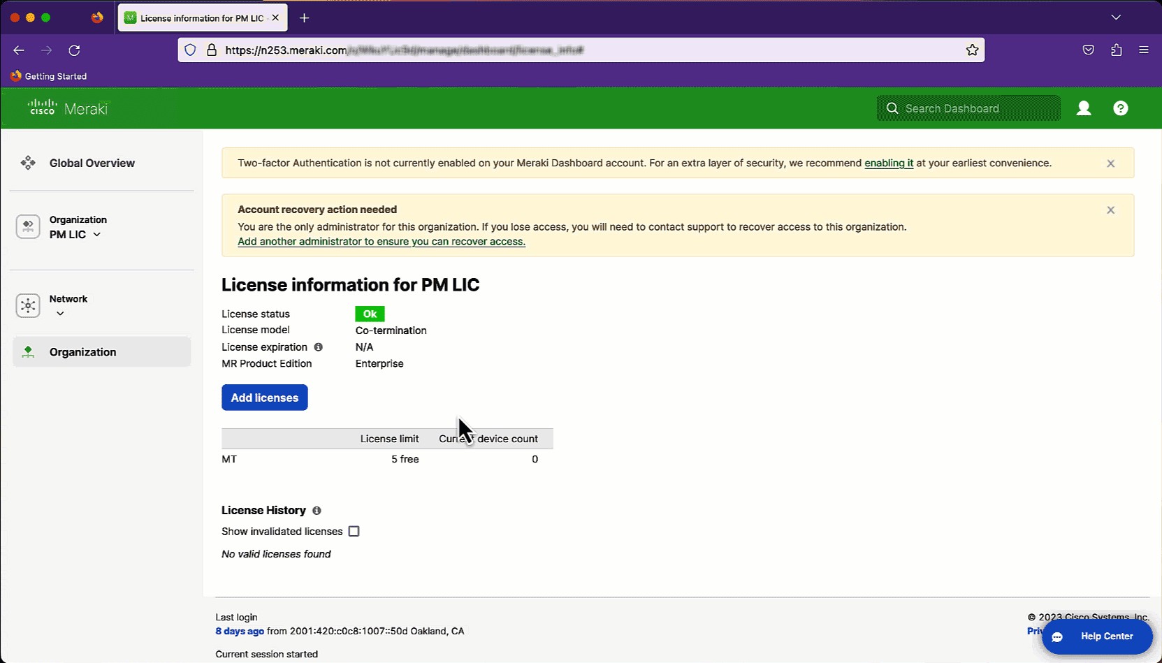 Process showing how to add a new license to the Dashboard