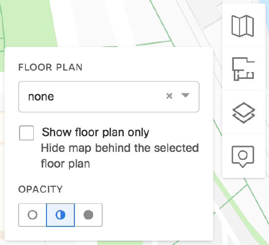 Different map options for viewing network device locations. Uploaded floor plans can be viewed here as well.