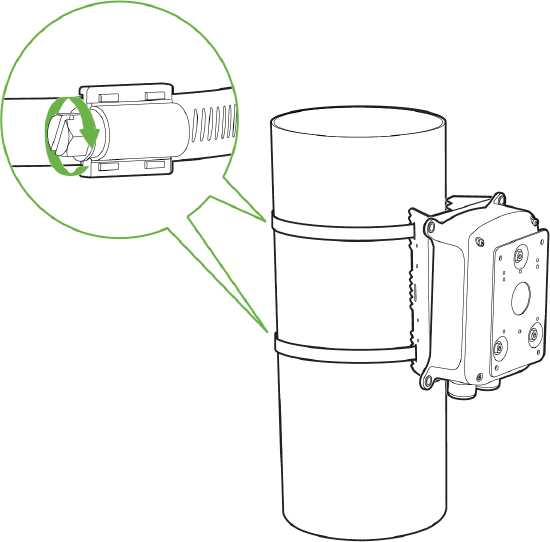 This image shows how to mount the pole adapter to the pole during installation.