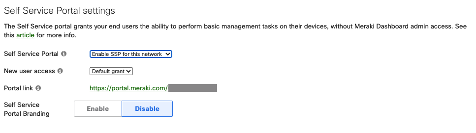 Enabling Self Service portal settings
