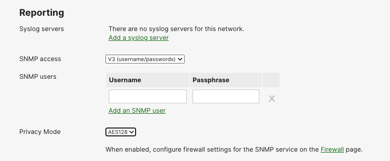 AES privacy setting to the SNMP local polling feature
