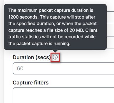 Duration and size limits of the intelligent packet capture.