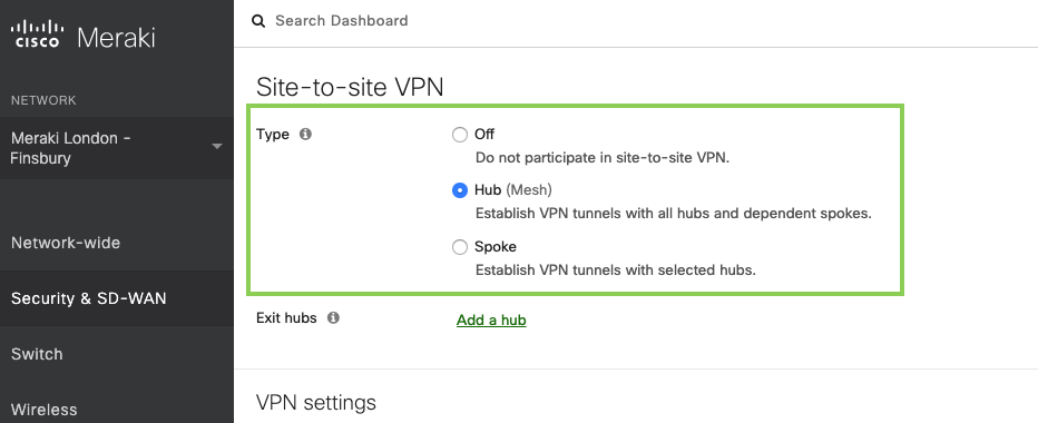 Configure S2S as HUB