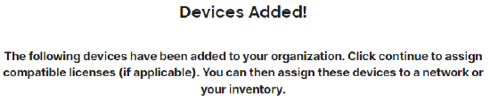 Devices added message