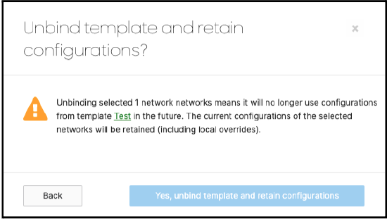 confirmation page after choosing unbind and retain configuration option