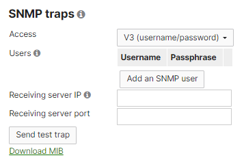 Screenshot showing the new UI for the network-wide > alerts SNMP trap configuration