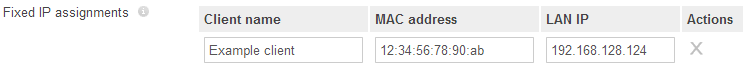 Security & SD-WAN > Configure > DHCP メニューの固定 IP 範囲の構成オプション。