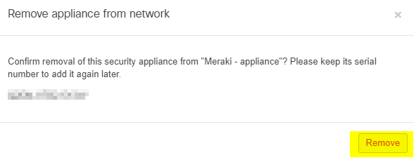 confirmation prompt to remove the device from the network