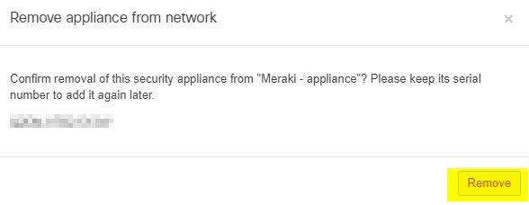 confirmation prompt to remove the device  from the network