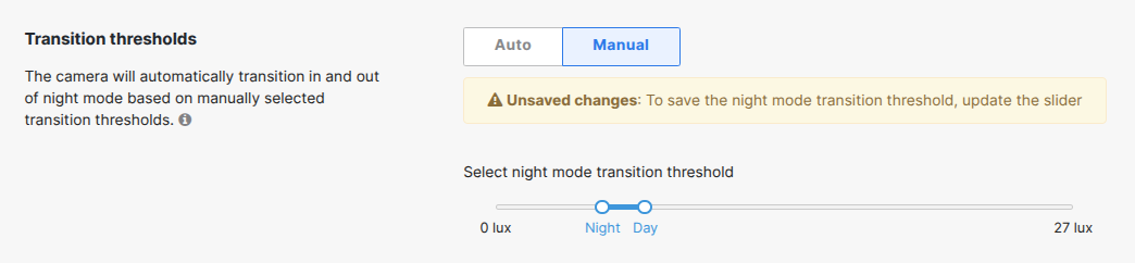 An image showing the transition threshold setting for low light mode on the dashboard