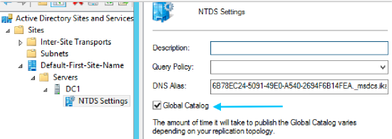 verify if global catalog is enabled
